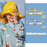 Bracelet d'identification pour bébé en acier inoxydable 316L, gravure personnalisée du nom, alerte médicale, allergie, chaîne Figaro, enfants, or rose, argent, noir, OEM