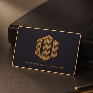 Carte VIP personnalisée en métal noir, carte de membre de luxe en acier inoxydable avec impression de logo sur bord doré - Product Image 1