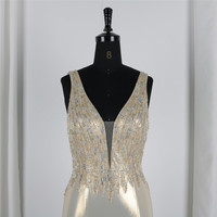 Robe longue de soirée sirène, col en V, brillante et perlée, sans manches, personnalisée, robe de bal, nouvelle collection