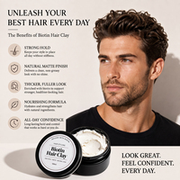 Cire coiffante pour cheveux à la biotine, label privé OEM, argile capillaire organique, fini mat, tenue naturelle forte, coiffage libre, végan, sans sulfate, séchage rapide