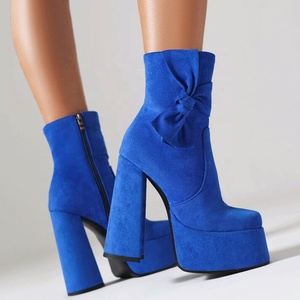 Botines de tacón alto y grueso para mujer, de gamuza con lazo, personalizados, de punta cuadrada, con plataforma y cremallera lateral - Product Image 6