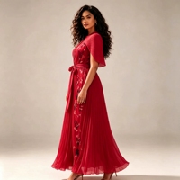 Direkt vom Hersteller: Elegantes 2026 Abendkleid mit integriertem Capelet, plissiert, Blumenmuster, Ombré, A-Linie, Gala-Kleid, Miyake Plissee-Kleid