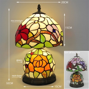 Modern Floral Stained Glass LED <strong>Table</strong> Lamp Resin Base Vintage Handcrafted Shade for Bedroom Living Room Study Decor - Product Image 6