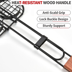 Panier de cuisson multifonctionnel pour hamburgers, antiadhésif, 6 cavités, avec poignée en bois, facile à nettoyer, pour barbecue extérieur - Product Image 4