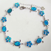 Bijoux Hawaïens en argent 925 plaqué or 14 carats, bracelet tortue de mer en opale bleue
