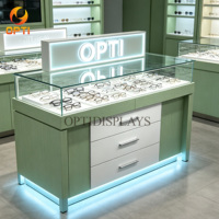 Mostrador Modular de Madera para Óptica, Ecológico, con Iluminación LED, Exhibidor de Gafas de Sol con Cajón de Almacenamiento