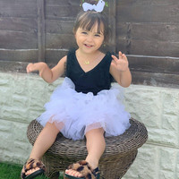 Enfants Fille Couches Robes Enfants Fille Robe D'été Enfants Robe Sans Manches Noir Blanc Cupcake Robe Princesse Tutu Robe Moelleuse