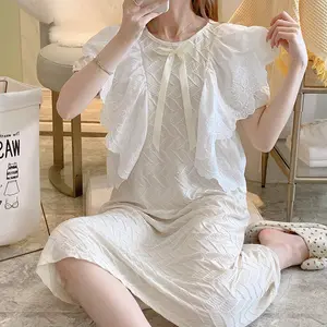 Женская Ночная рубашка в стиле принцессы, тонкая Пижама с короткими рукавами, милая Домашняя одежда большого размера для девочек