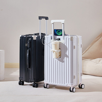 Valises de voyage de luxe à la mode, bagages à main, valise à roulettes, valise rigide, port USB, porte-gobelet, quatre roues multidirectionnelles