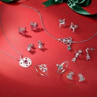 Ensemble de bijoux de Noël haut de gamme en argent sterling 925 plaqué or avec émail et zircon, 4 pièces, pour femme, style occidental, vente en gros