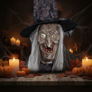 Decoración de Halloween para Casa Embrujada, Bar o Sala de <span class=keywords><strong>Escape</strong></span>, Gran Accesorio Eléctrico de Inducción de Gato Bruja Cocinando - Product Image 5