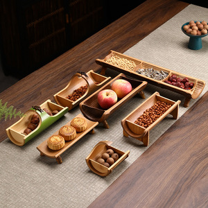 Plateau à thé en bambou naturel Wabi-Sabi, plateau à fruits rétro carbonisé, plateau à collations et desserts pour la maison, plateau multi-pièces pour la cérémonie du thé japonaise - Product Image 1