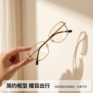 Cross-border retro cat-eye metal glasses, spring <b>hinge</b> anti-blue <b>light</b>, women's optical glasses frame, men's flat <b>light</b> glasses - Product Image 3