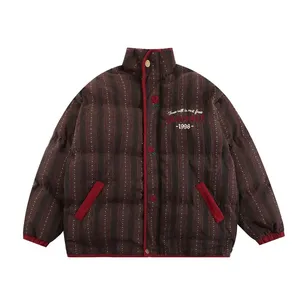 LAYENNE Men's Warm Winter Puffer Jacket Rose Embroidery <strong>Striped</strong> Thicken Coat Padded Oversize High Street Unisex Coat - Product Image 2