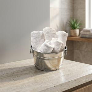 Seau en métal avec serviettes blanches, design rustique rond, rangement durable pour table, utilisation en salle de bain, lot de 4 pièces - Product Image 3