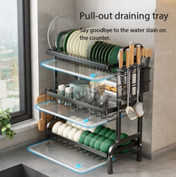 Étagère de rangement de cuisine multicouche - Égouttoir à vaisselle en acier inoxydable épaissi, plateau amovible pour bols, assiettes, ustensiles, comptoir