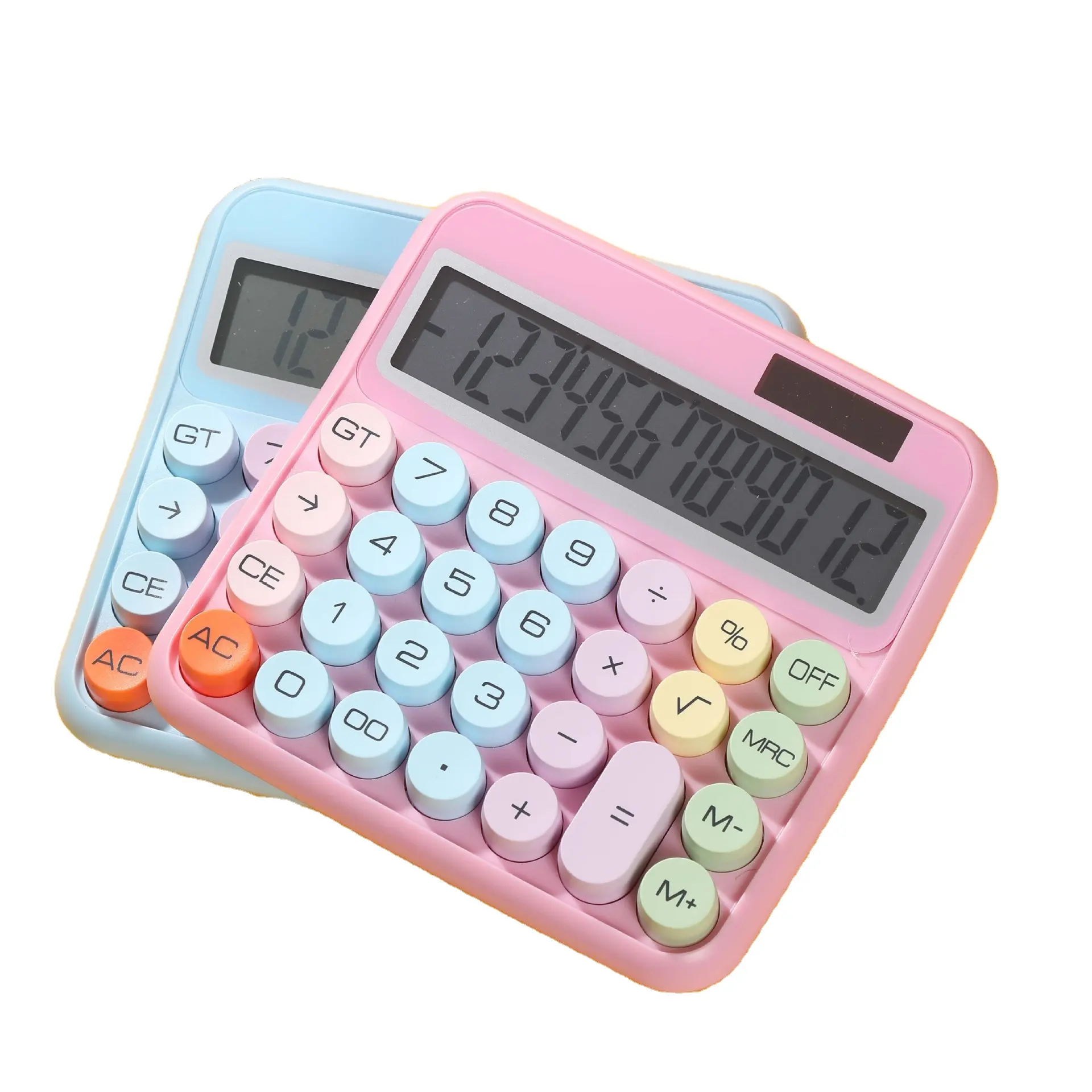 Calcolatrice a pulsante meccanico a 12 cifre grande Display LCD calcolatrice per caramelle colorate per bambini