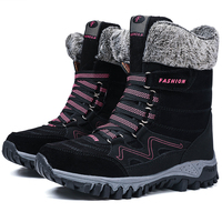Bottes de neige imperméables pour femme avec col en polaire pliable, sangle réglable, en daim antidérapant, mi-mollet, pour le ski et les activités extérieures par temps froid