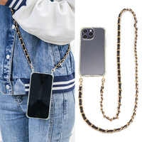 Courroie de téléphone en cuir à bandoulière réglable mignonne pour femmes accessoires de boîtier de chaîne de sac en Nylon avec chaîne en métal ciblée pour les filles