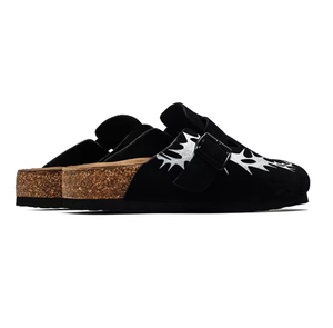 Zuecos Unisex Negros de Cuero Genuino <span class=keywords><strong>con</strong></span> Punta Cerrada y Suela de Corcho, Pantuflas <span class=keywords><strong>con</strong></span> Hebilla Ajustable, Zapatos Personalizados para Hombre - Product Image 2