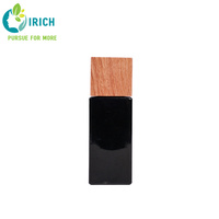 Botella de Perfume Cuadrada Negra Personalizada con Pulverizador y Tapa de Madera/Bambú, 30ml/50ml/100ml, No Reutilizable, con Logotipo Personalizado