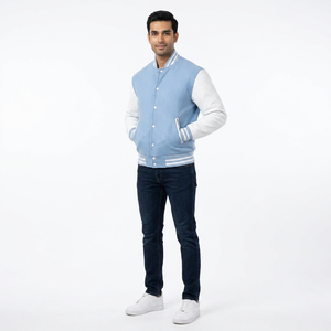 Custom Logo Chenille Letter Embroidery Patches Stand Front Customized Sleeve Varsity Bomber <b>Baseball</b> <b>Jacket</b> <b>Men's</b> 100% Cotton - Product Image 1