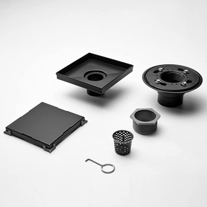 Desagüe de Piso para Baño Moderno de Acero Inoxidable 304 Negro Mate con Brida y Rejilla con Patrón Cuadrado, Alto Caudal - Product Image 3