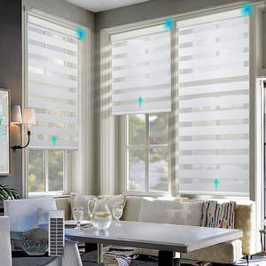 Kontrol Aplikasi WiFi Google Alexa Tirai Jendela Bermotor Siang dan Malam Tirai Zebra Dual Shade untuk Hotel - Product Image 1