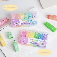 4/5/6 pièces Stylos surligneurs en plastique écologiques à motif lapin de dessin animé, pointe oblique, pour le traçage et l'habillage