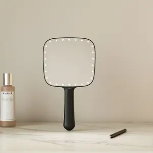 Groothandel Custom Zwart Dimbaar Draagbare Led Make-Up Cosmetische Make-Up Handheld Kleine Spiegel Met Licht