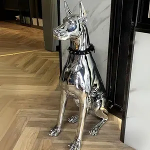 Patung Anjing Doberman, Patung Doberman Stainless Steel Dekoratif Luar Ruangan