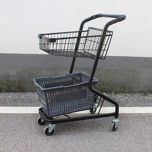 गुआनननदी गुलाबी मिनी डबल डेकर सुपरमार्केट शॉपिंग कार्ट मार्केट बास्केट प्लास्टिक की टोकरी के साथ ट्रॉली - Product Image 5