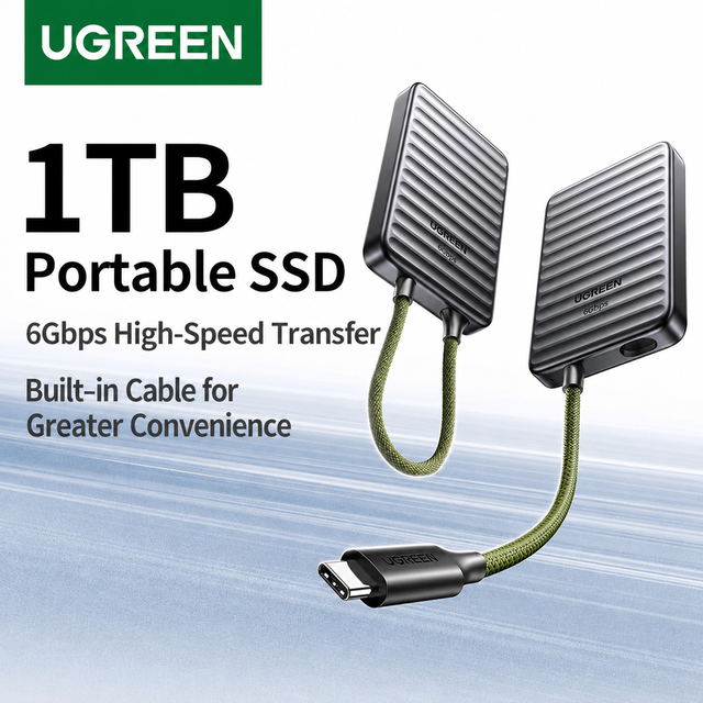 UGREEN Go6 1TB PSSD, 570MB/s High-Speed SSD with Built-in Cable, Compatible with Thunderbolt 4/3 & Type-C