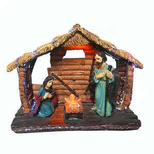 Religious Items LED & Fiber Optic Nativity Resin Christmas Nativity Set Figurines Baby Jesus,Mary & Joseph Statues