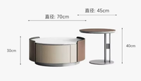Table basse de luxe haut de gamme au design minimaliste italien, avec structure en cuir et plateau en dalle de roche, espace de rangement, mobilier de maison