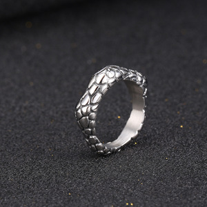European American Style Distressed Polygonal <b>Titanium</b> Steel <b>Ring</b> Crocodile Pattern Men's Jewelry SA1102 - Product Image 3