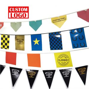 Custom Promotion Advertising Decoration Hanging Bunting Flags Rope String Flag Hanging Banner Fabric PVC Polyester Screen