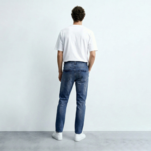 Jeans Clásicos de Pierna Recta para <span class=keywords><strong>Hombre</strong></span>, Pantalones de Mezclilla Elástica de Algodón Lavado Azul Vintage, Pantalones Casuales Retro de Negocios para <span class=keywords><strong>Hombre</strong></span> - Product Image 4