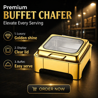 Plat de service de luxe en acier inoxydable doré avec fenêtre, chauffe-plats électriques 9L pour restaurant, buffet et présentation