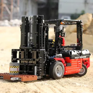lego city รถ Suppliers-13106เครื่องซ้อนรุ่นสามารถยกและลดลงเพื่อประกอบของเล่นรีโมทคอนโทรลรถยกอาคารบล็อก