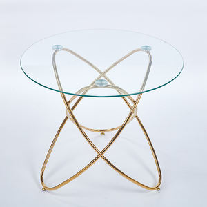 Table avec cadre en acier inoxydable doré et plateau en verre trempé transparent, design simple pour la maison, l'hôtel, la salle à manger, meubles - Product Image 1