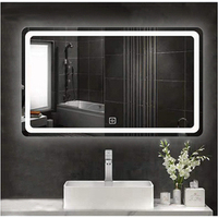 Cermin Kamar Mandi Persegi Panjang Modern Bercahaya Anti-Kabut dari Paduan Aluminium dengan Sakelar Sensor Sentuh LED untuk Salon, Hotel, Apartemen, Ruang Tamu