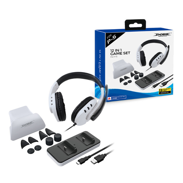 GP-138 12-in-1 for Controller Accessory Set Wired Headset Trigger Button Dual Charging Dock Game Headphone Kit ABS