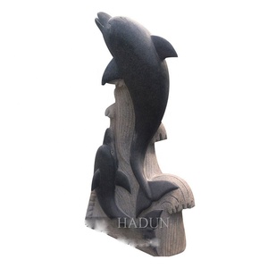 Ngoài Trời Đá Cẩm Thạch Màu Đen Đá Sân Vườn 2 Cá Heo Tượng - Product Image 6