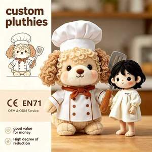 Peluche Chien Bouclé <span class=keywords><strong>Chef</strong></span> en Gros, <span class=keywords><strong>Jouet</strong></span> en Peluche Chiot Personnalisé en Uniforme de Cuisine, Fourniture en Vrac pour Mascotte de Marque de Restaurant - Product Image 1