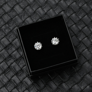 18K Gold Plated Crown Halo Moissanite <b>Stud</b> <b>Earrings</b> 2CT 6.5MM D VVS1 Women's Bridal <b>Earrings</b> Wholesale Custom - Product Image 5