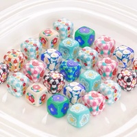 Perles carrées en acrylique multicolores de 14 mm, motif écossais vintage, pour la fabrication de bracelets, porte-clés et accessoires de téléphone DIY