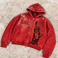 Sweat à capuche zippé pour homme, tendance, sans doublure, en coton French Terry, avec motif imprimé, broderie lourde et strass, personnalisable