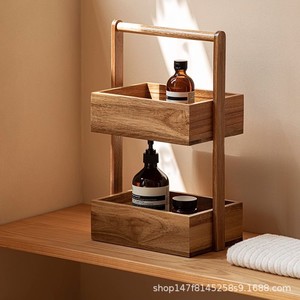 Étagère de rangement double couche en bois massif, organisateur de cuisine multifonctionnel, panier à fruits et collations sur comptoir, autoportant, minimaliste - Product Image 5