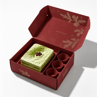 Boîte en papier kraft personnalisée, rouge vin, avec couvercle à charnière, imprimé botanique, logo personnalisé de qualité supérieure, coffret cadeau pour biscuits de Noël